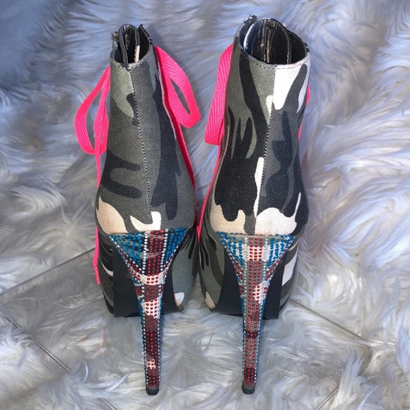 MOCHI Camo UK Rhinestone Lace Up Stiletto Platform Ankle Boots Booties 7 - Picture 7 of 16